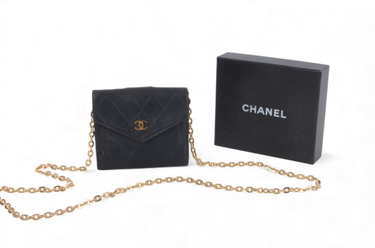 Chanel Quilted Lambskin Leather Wallet Bifold Wallet Vintage Black Matelasse Designer Classic