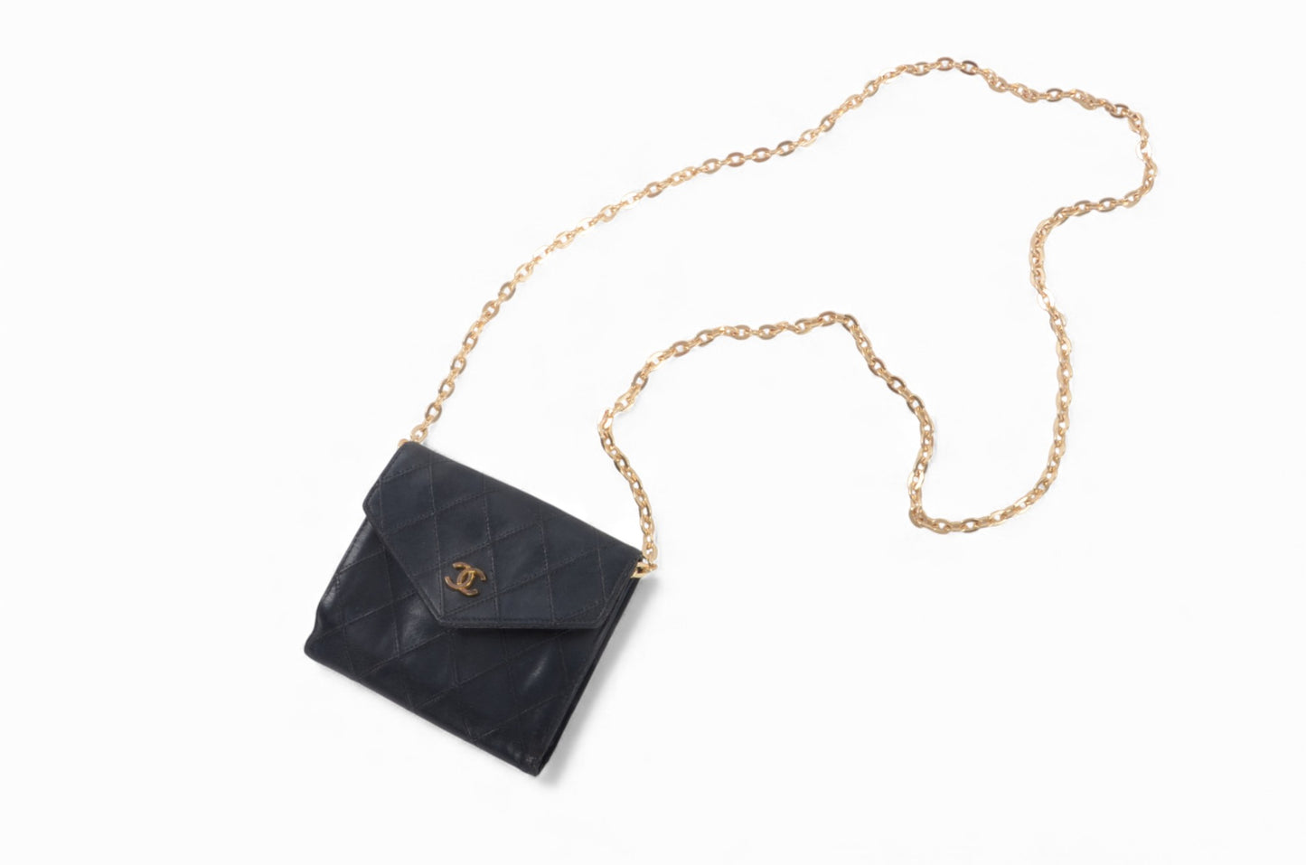 Chanel Quilted Lambskin Leather Wallet Bifold Wallet Vintage Black Matelasse Designer Classic