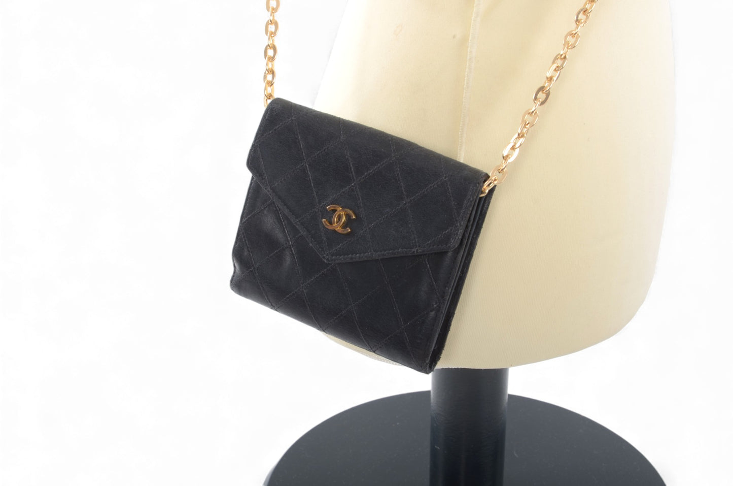 Chanel Quilted Lambskin Leather Wallet Bifold Wallet Vintage Black Matelasse Designer Classic