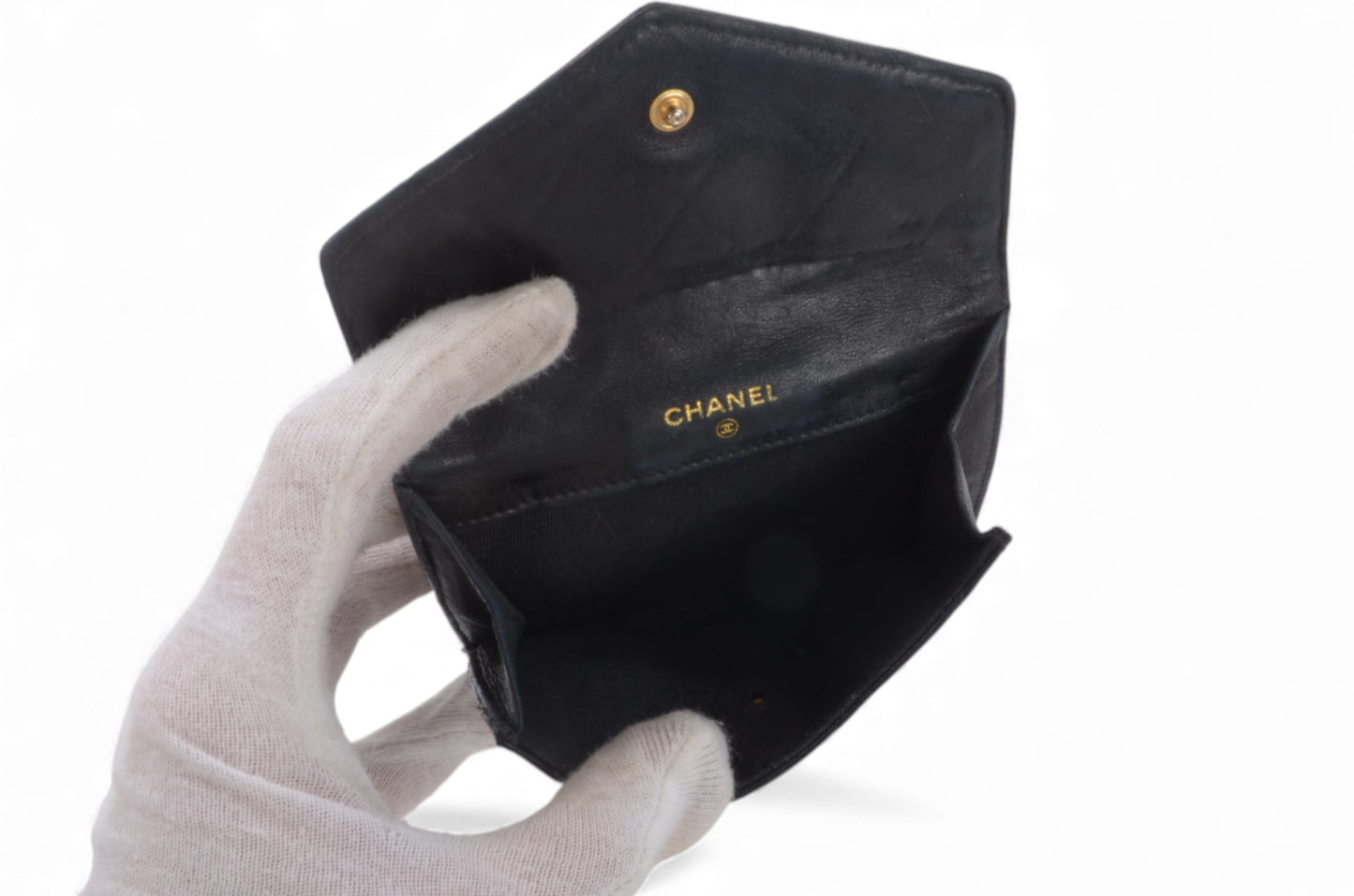 Chanel Quilted Lambskin Leather Wallet Bifold Wallet Vintage Black Matelasse Designer Classic