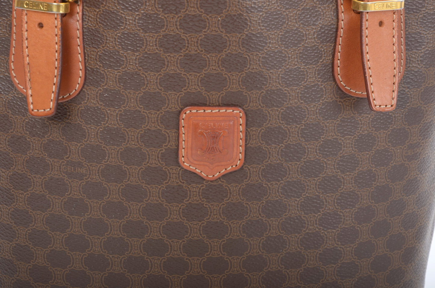 Celine Vintage Triomphe Shoulder Bag Tote Handbag Monogram Brown Designer Classic