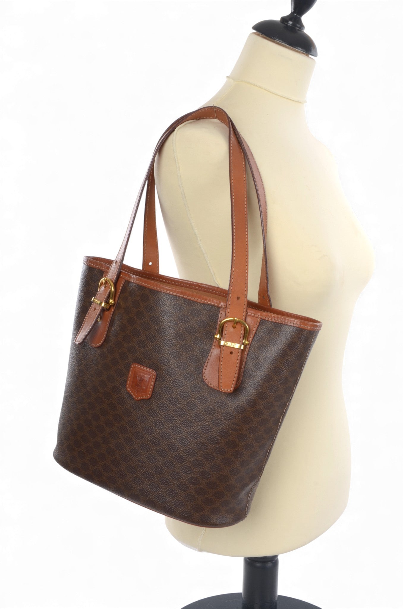 Celine Vintage Triomphe Shoulder Bag Tote Handbag Monogram Brown Designer Classic