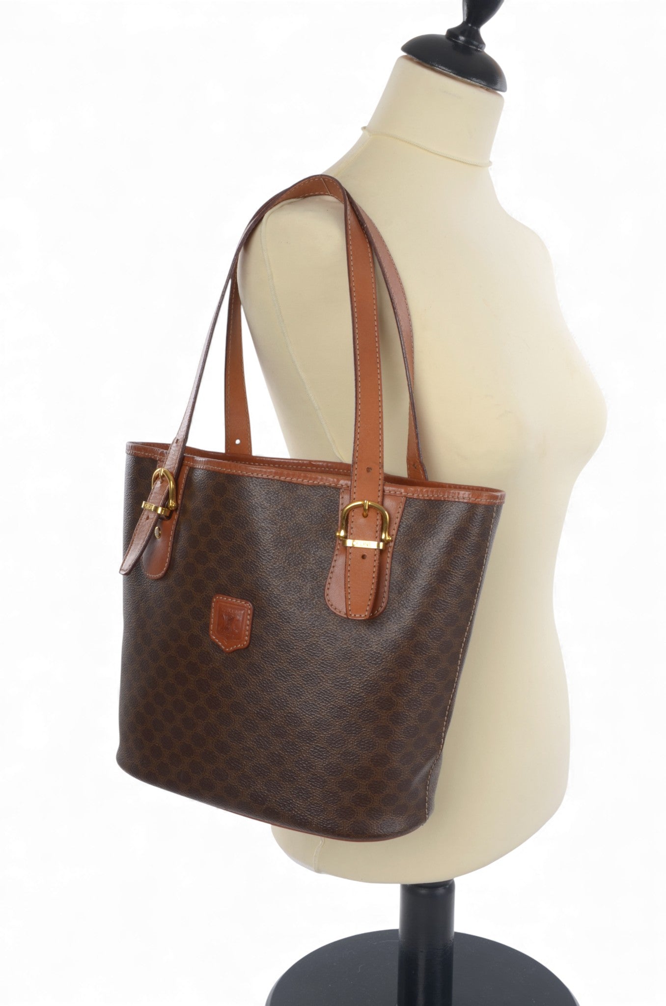 Celine Vintage Triomphe Shoulder Bag Tote Handbag Monogram Brown Designer Classic