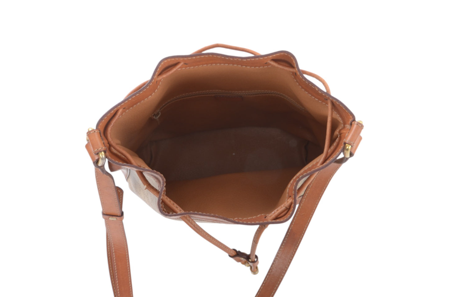 Celine Vintage Triomphe Shoulder Drawstring Bag Tote Handbag Monogram Brown Beige  Designer Classic