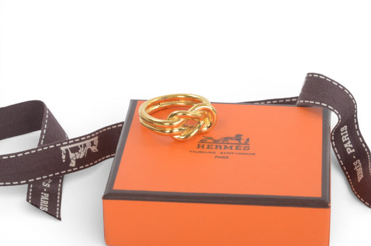 Hermès Gold Tone Atame Knot Scarf Ring Pin Vintage Designer Classic Authentic