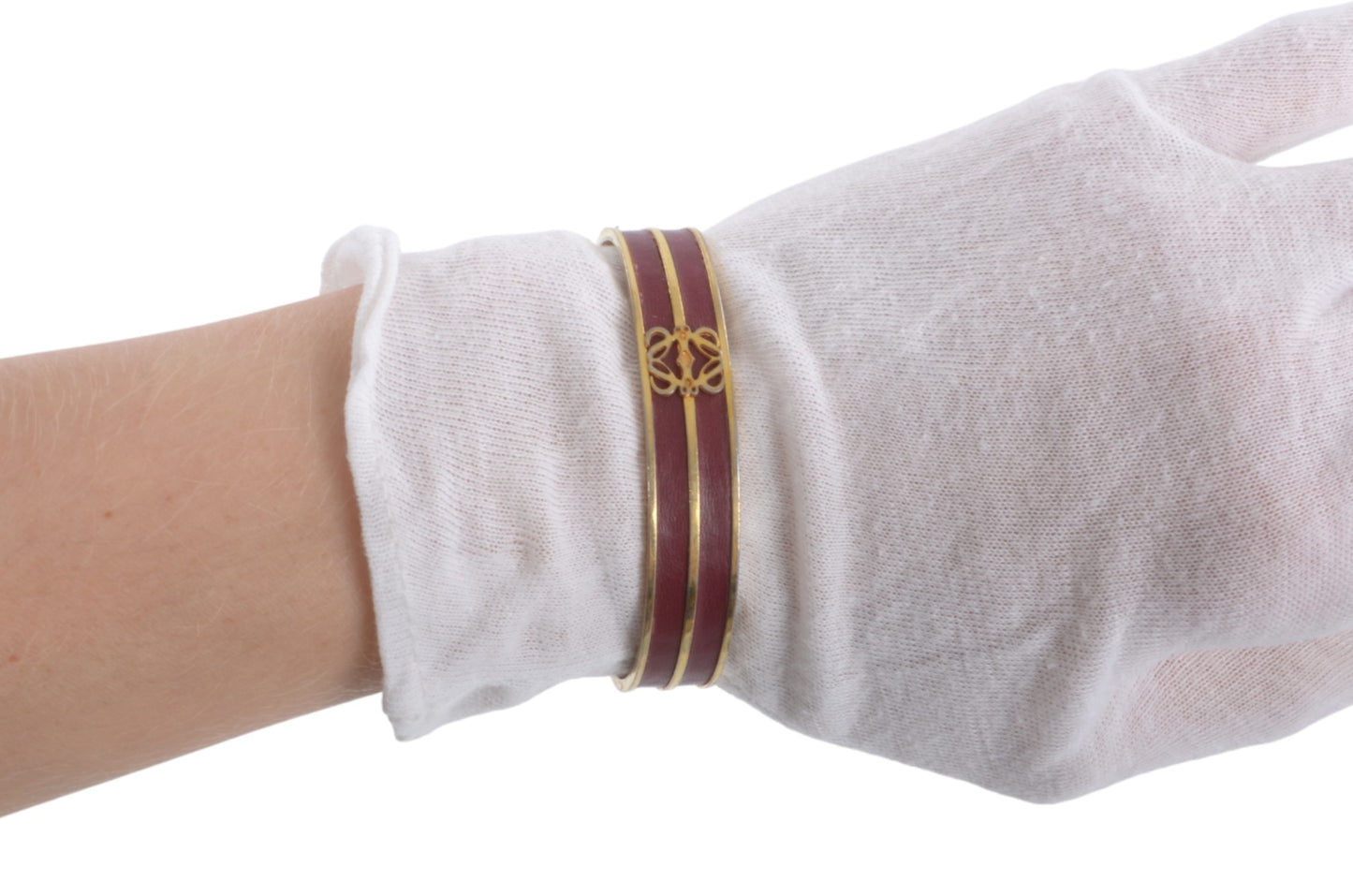 Loewe Anagram Bangle Bracelet Ladies Red Gold Cuff Vintage Designer Classic Authentic