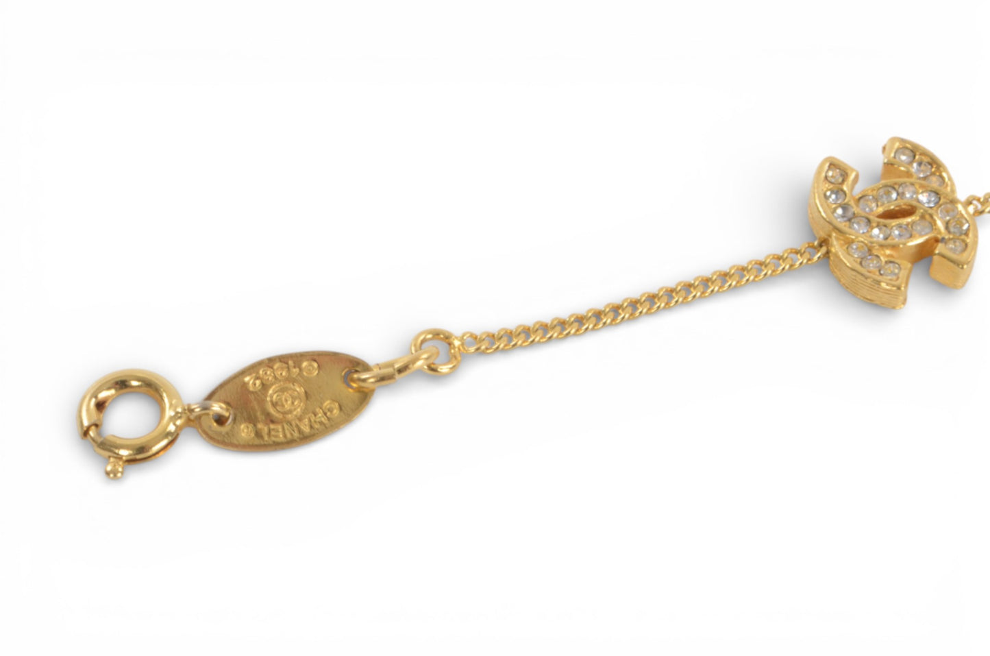 Chanel CC Logo Rhinestone Bracelet Vintage Gold Plated Statement Designer Classic Jewelry