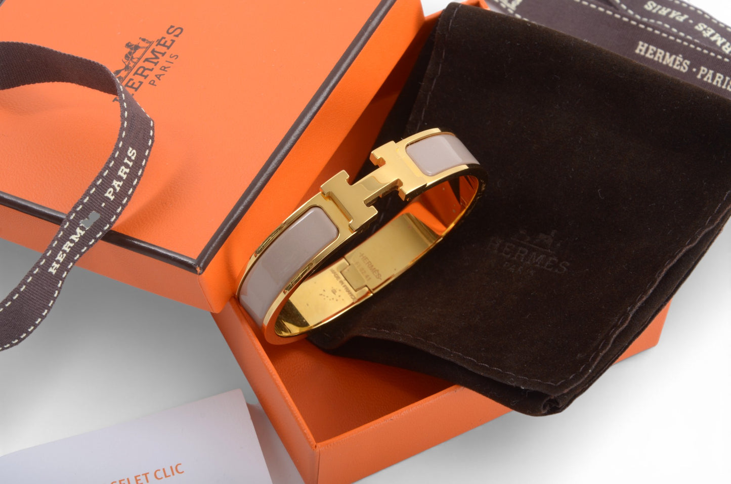 Hermès H Bracelet Marron Glace Enamel Gold Plated Clic-Clac Bangle Designer Classic