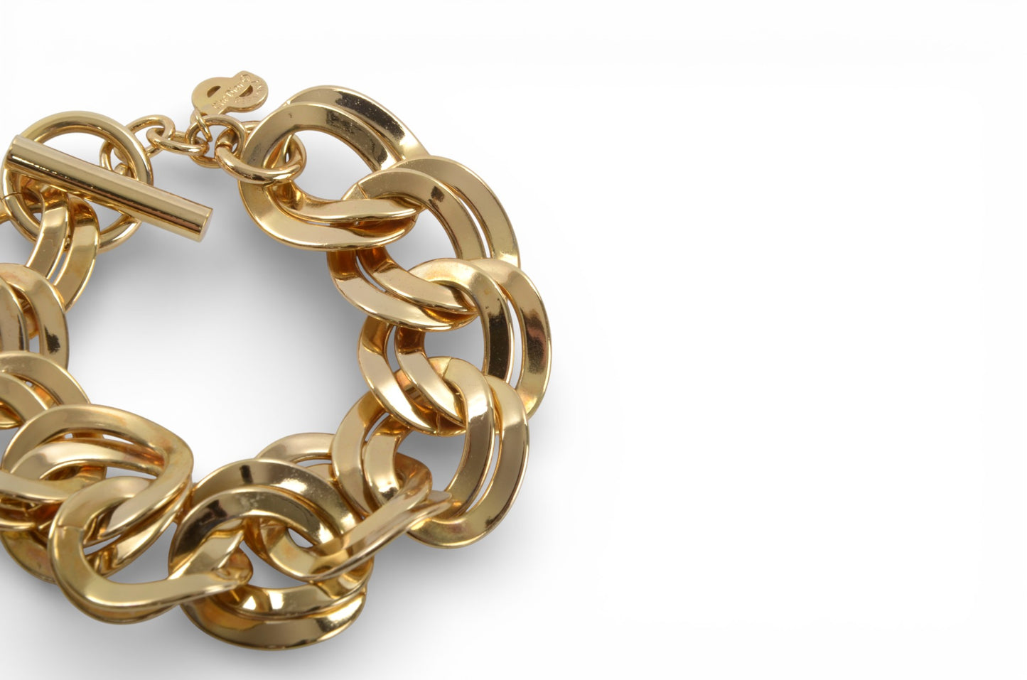 Christian Dior Chunky Bracelet Link Vintage Gold Plated Metal Logo Designer Classic