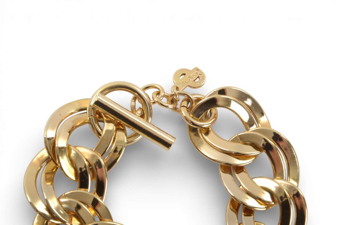 Christian Dior Chunky Bracelet Link Vintage Gold Plated Metal Logo Designer Classic