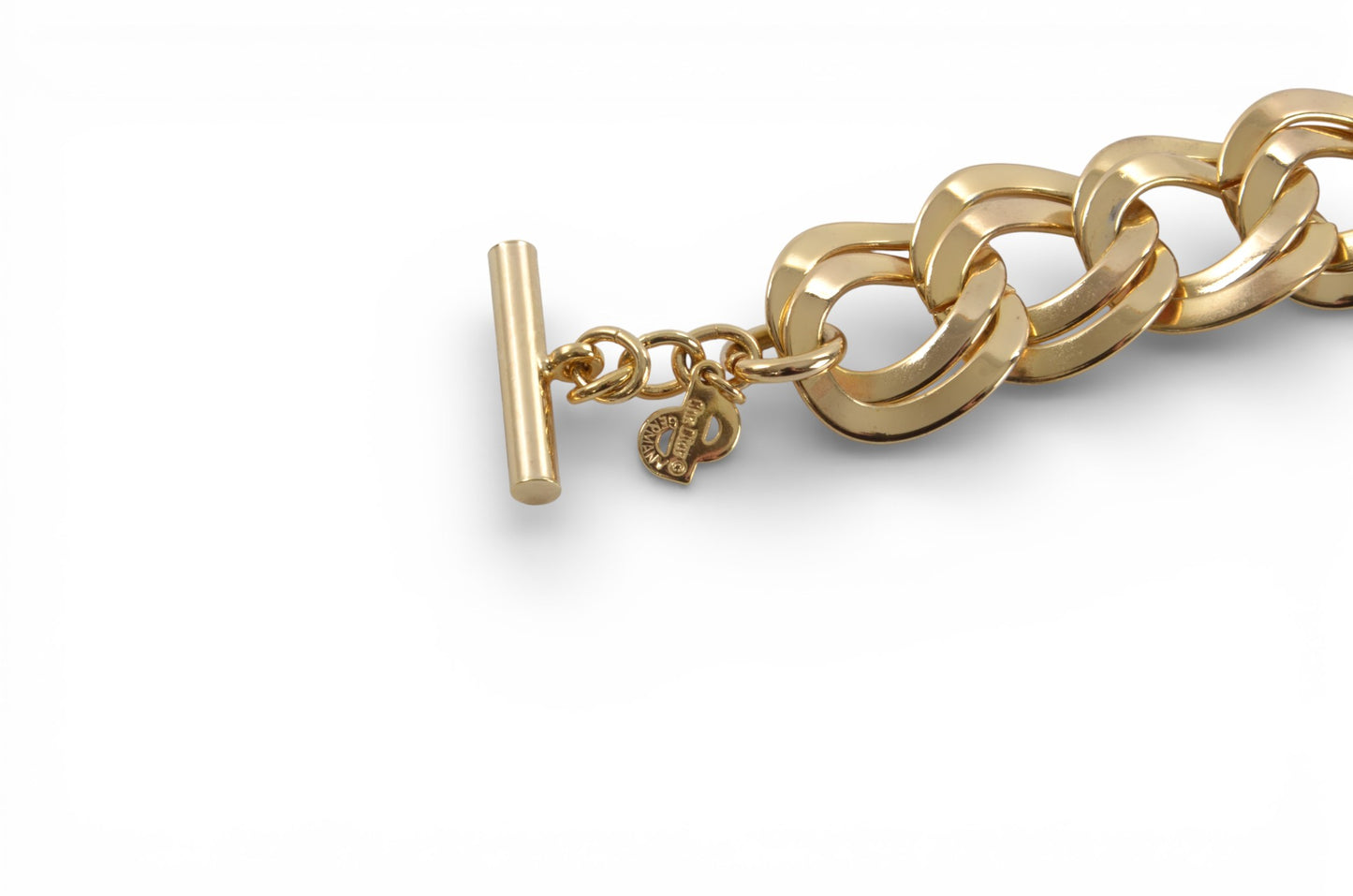 Christian Dior Chunky Bracelet Link Vintage Gold Plated Metal Logo Designer Classic