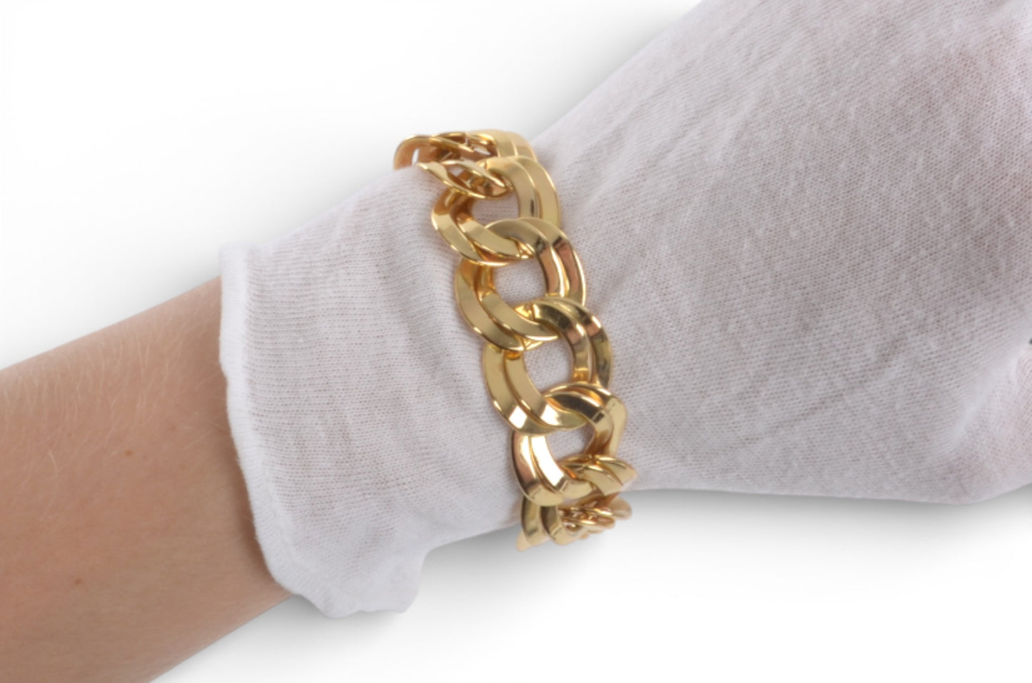 Christian Dior Chunky Bracelet Link Vintage Gold Plated Metal Logo Designer Classic