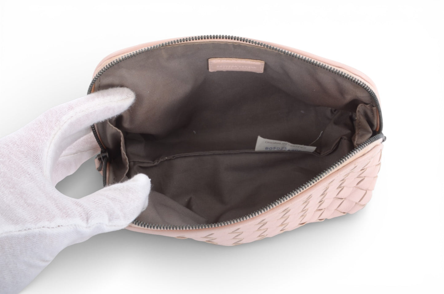 Bottega Veneta Intrecciato Leather Pouch Pink Vanity Make Up Mini Bag