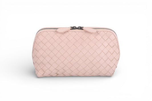 Bottega Veneta Intrecciato Leather Pouch Pink Vanity Make Up Mini Bag