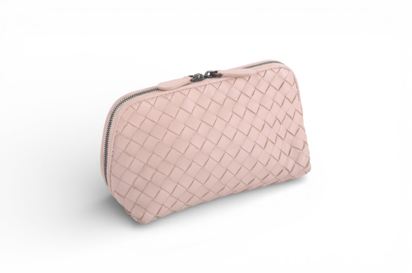 Bottega Veneta Intrecciato Leather Pouch Pink Vanity Make Up Mini Bag