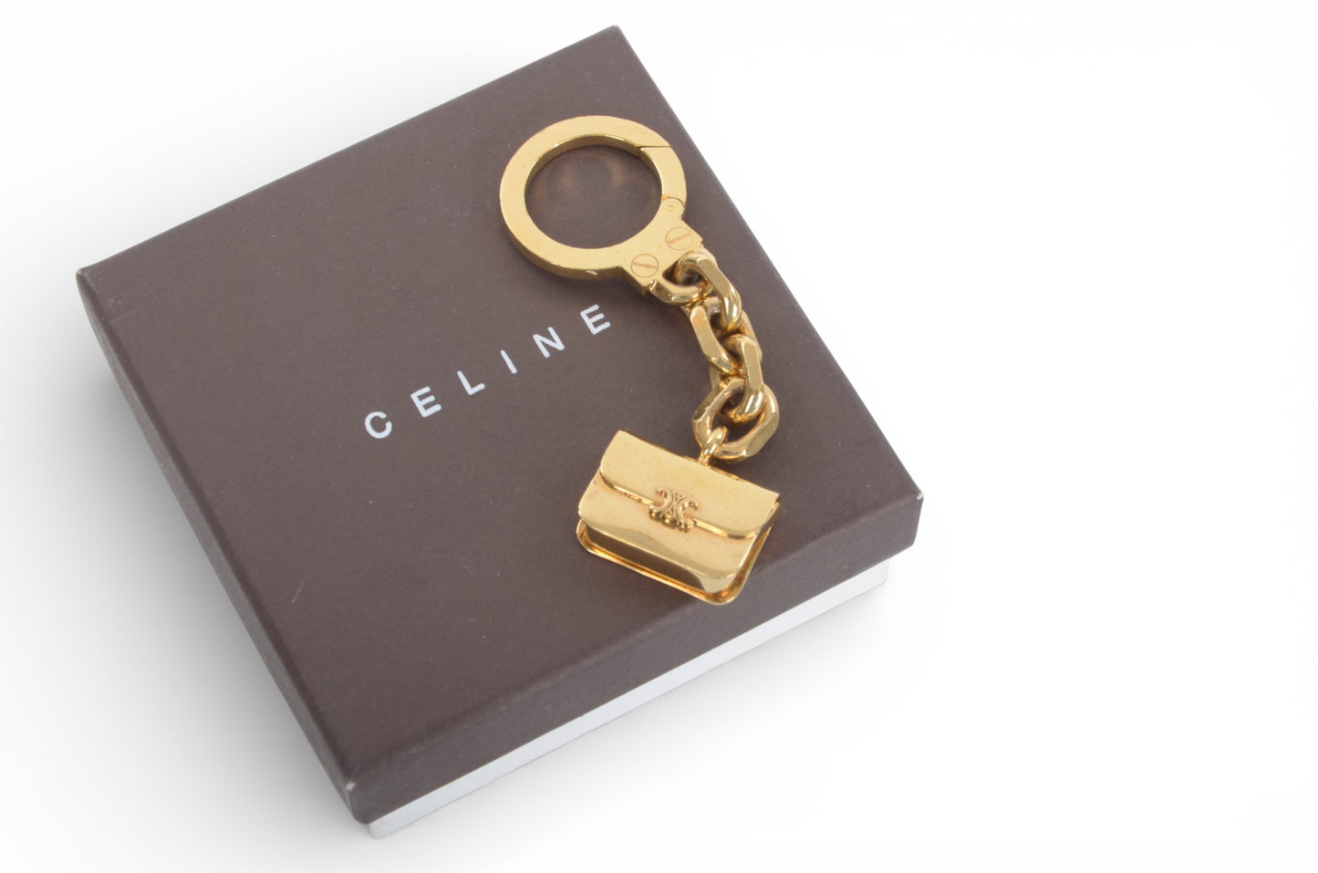 Celine Vintage Triomphe Purse Bag Charm Keychain Gold tone Key Chain Holder Keyring Accessory Designer Classic
