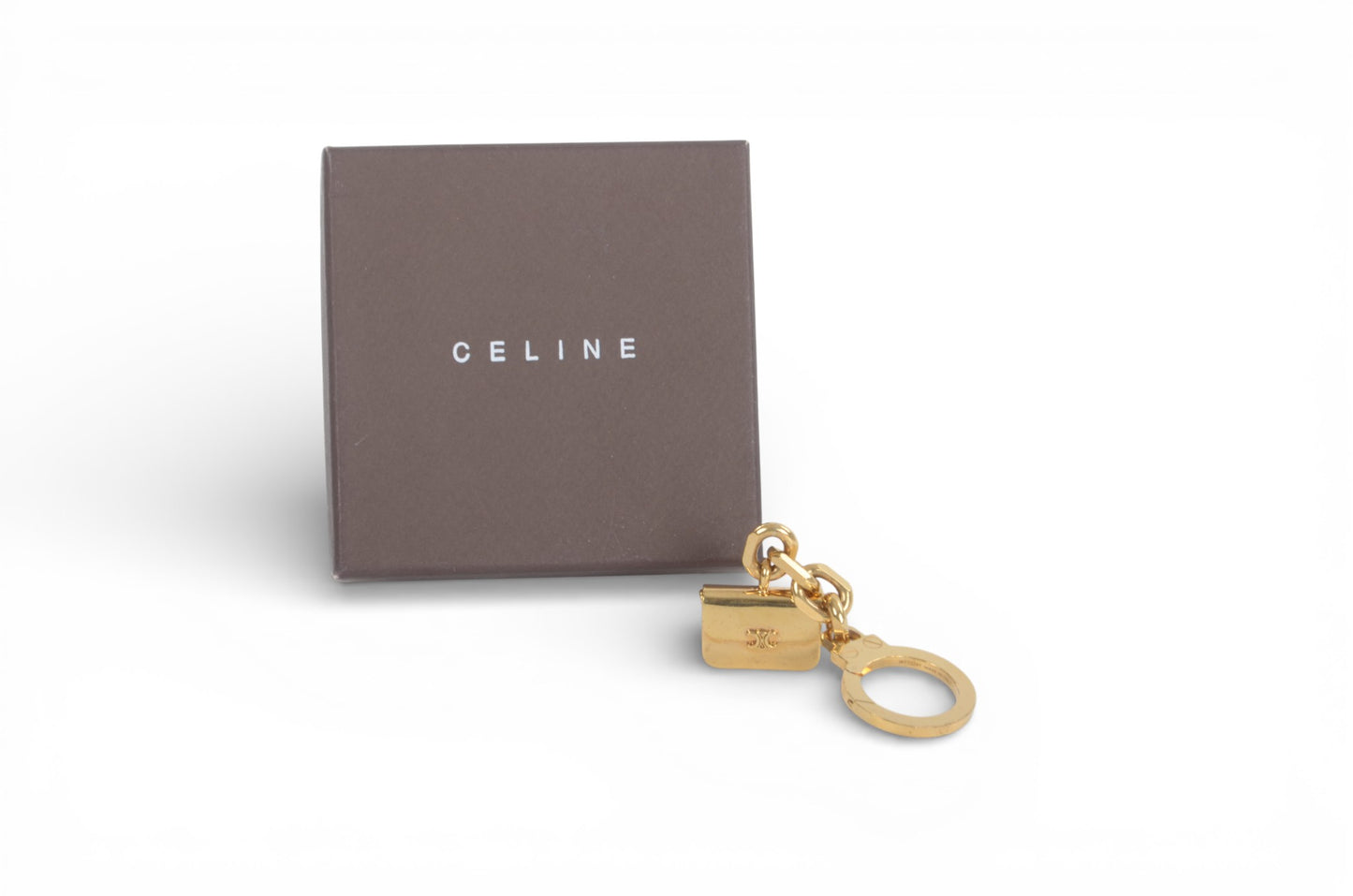 Celine Vintage Triomphe Purse Bag Charm Keychain Gold tone Key Chain Holder Keyring Accessory Designer Classic