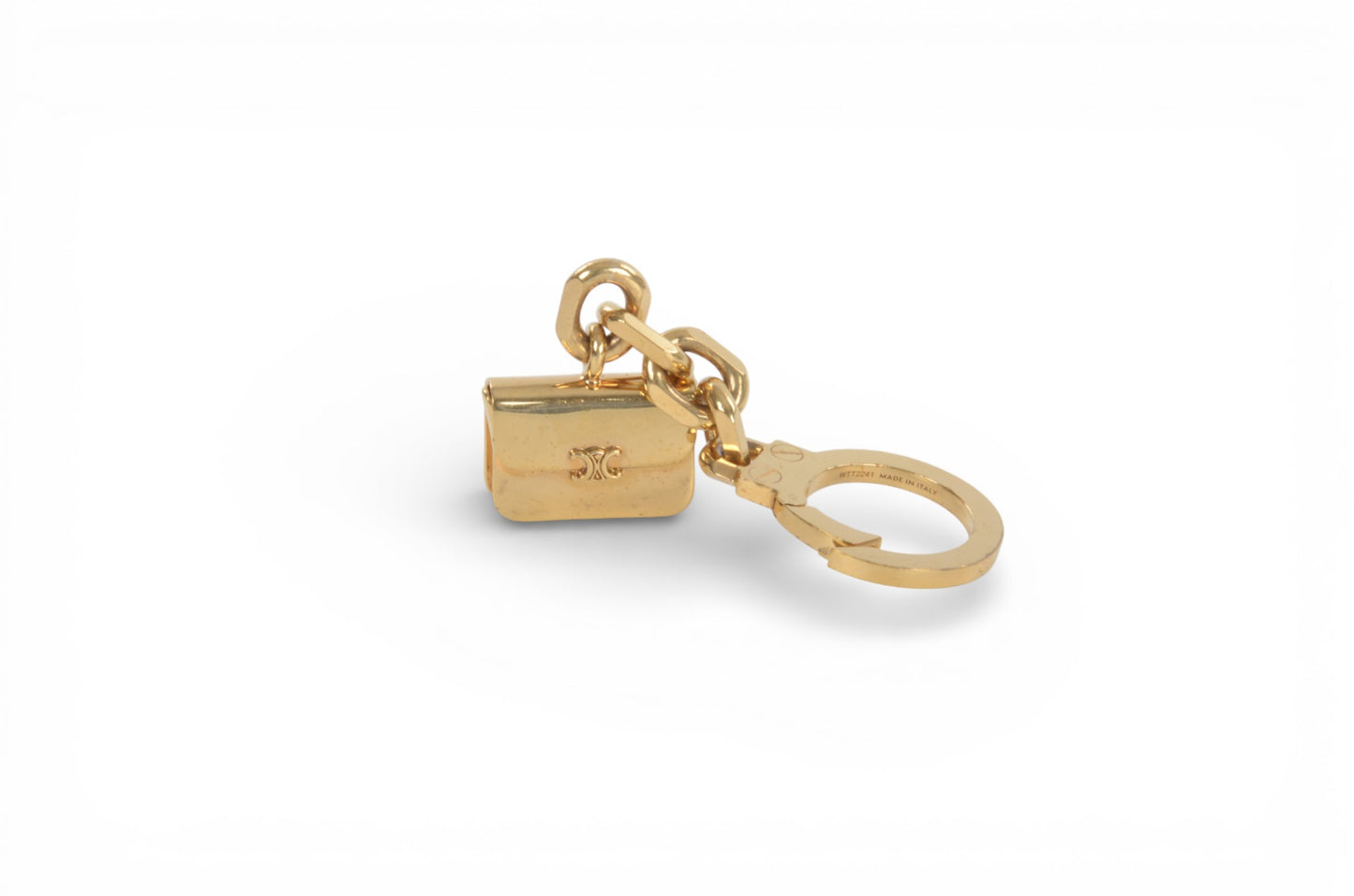 Celine Vintage Triomphe Purse Bag Charm Keychain Gold tone Key Chain Holder Keyring Accessory Designer Classic