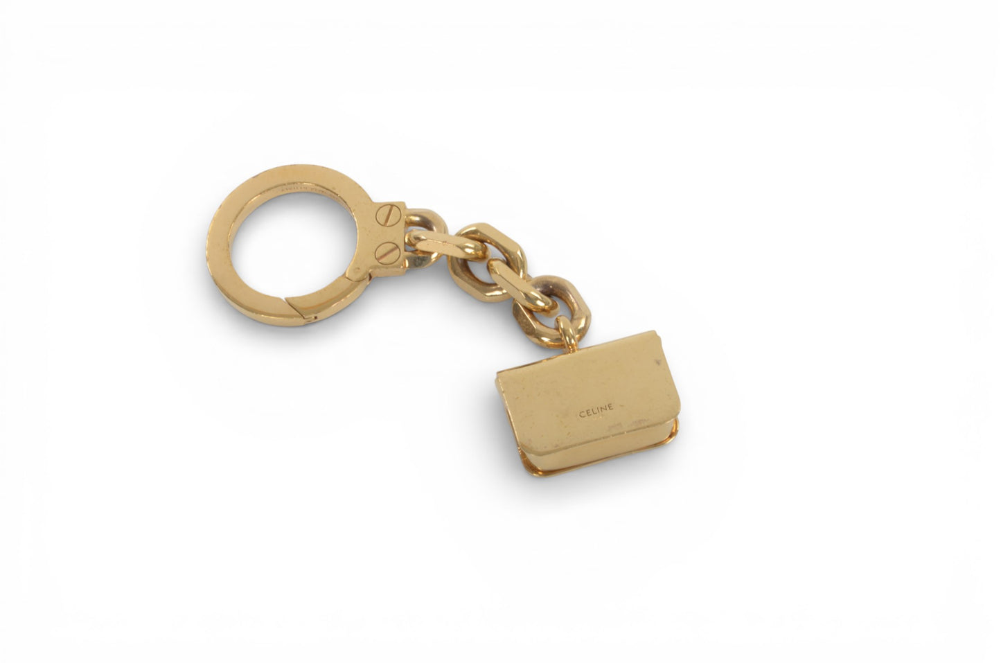 Celine Vintage Triomphe Purse Bag Charm Keychain Gold tone Key Chain Holder Keyring Accessory Designer Classic