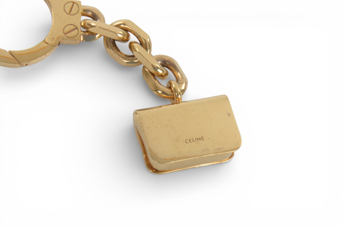 Celine Vintage Triomphe Purse Bag Charm Keychain Gold tone Key Chain Holder Keyring Accessory Designer Classic