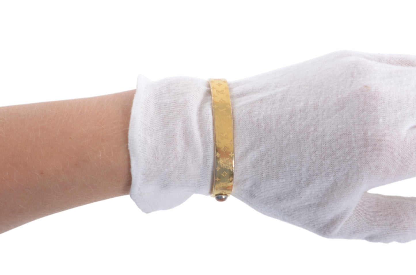 Louis Vuitton Nanogram Monogram Bracelet Gold Metal Bangle Cuff Designer Classic