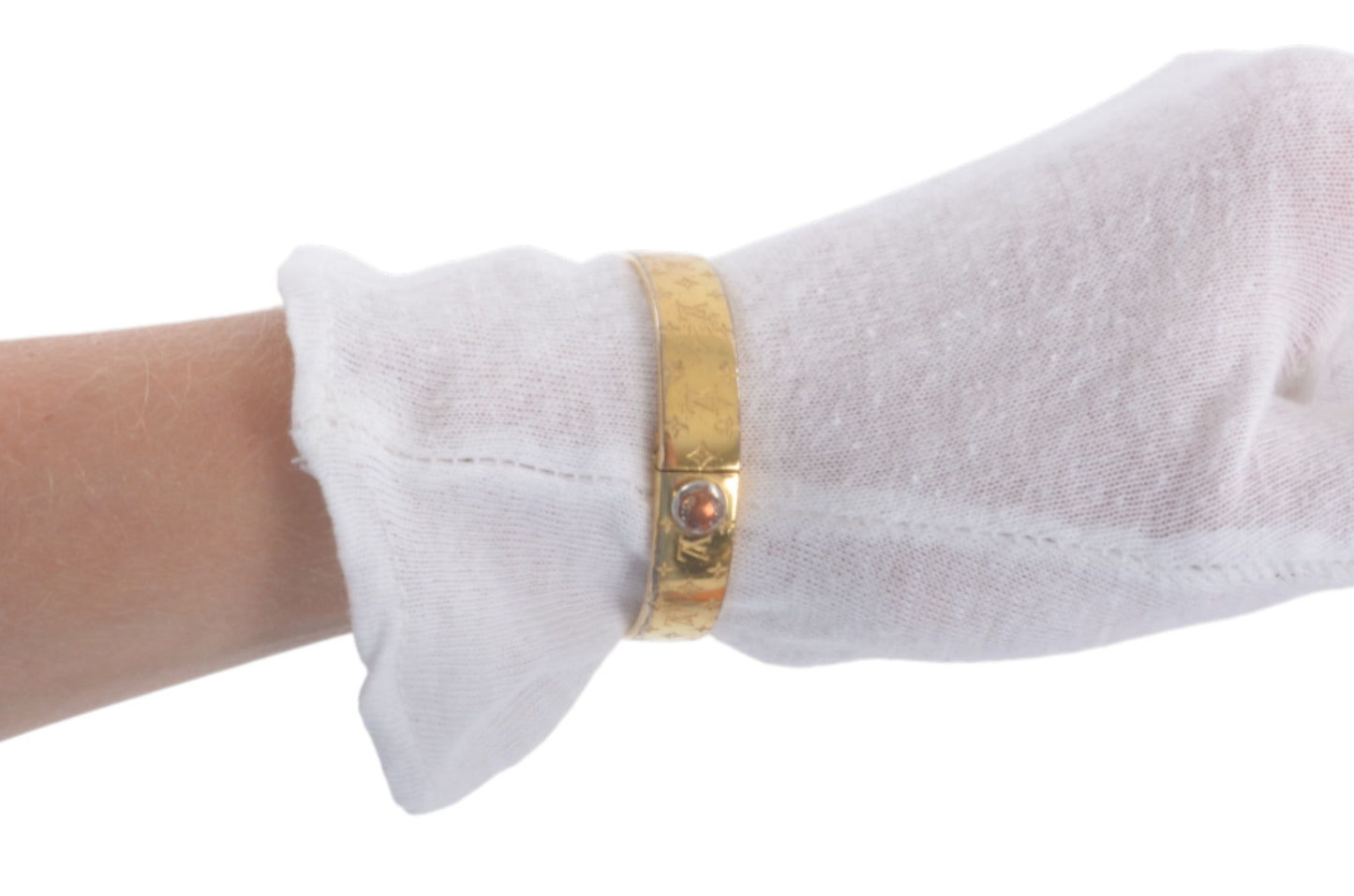 Louis Vuitton Nanogram Monogram Bracelet Gold Metal Bangle Cuff Designer Classic