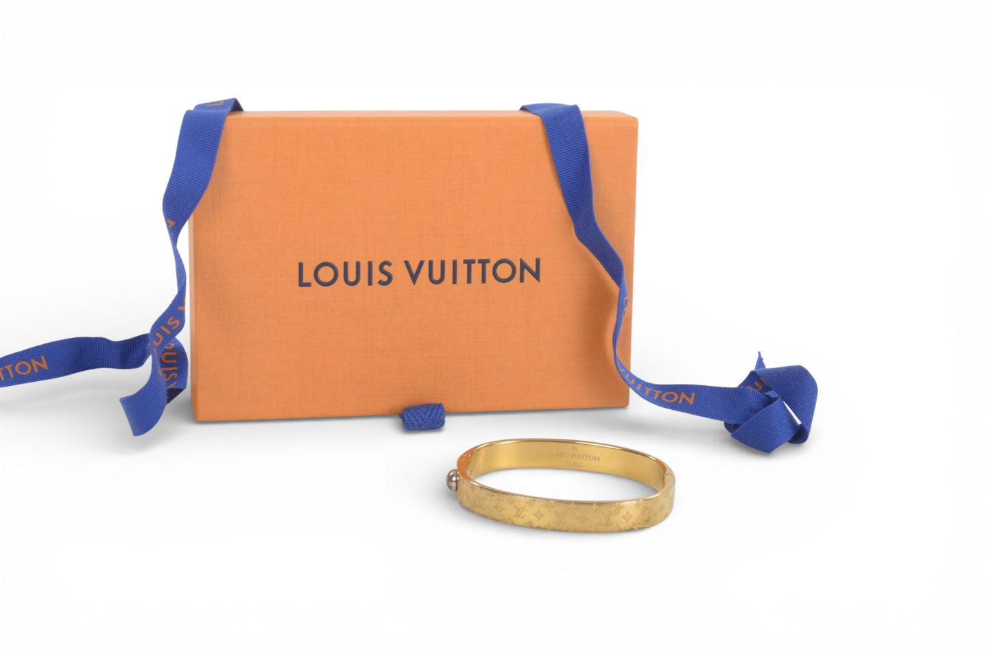 Louis Vuitton Nanogram Monogram Bracelet Gold Metal Bangle Cuff Designer Classic