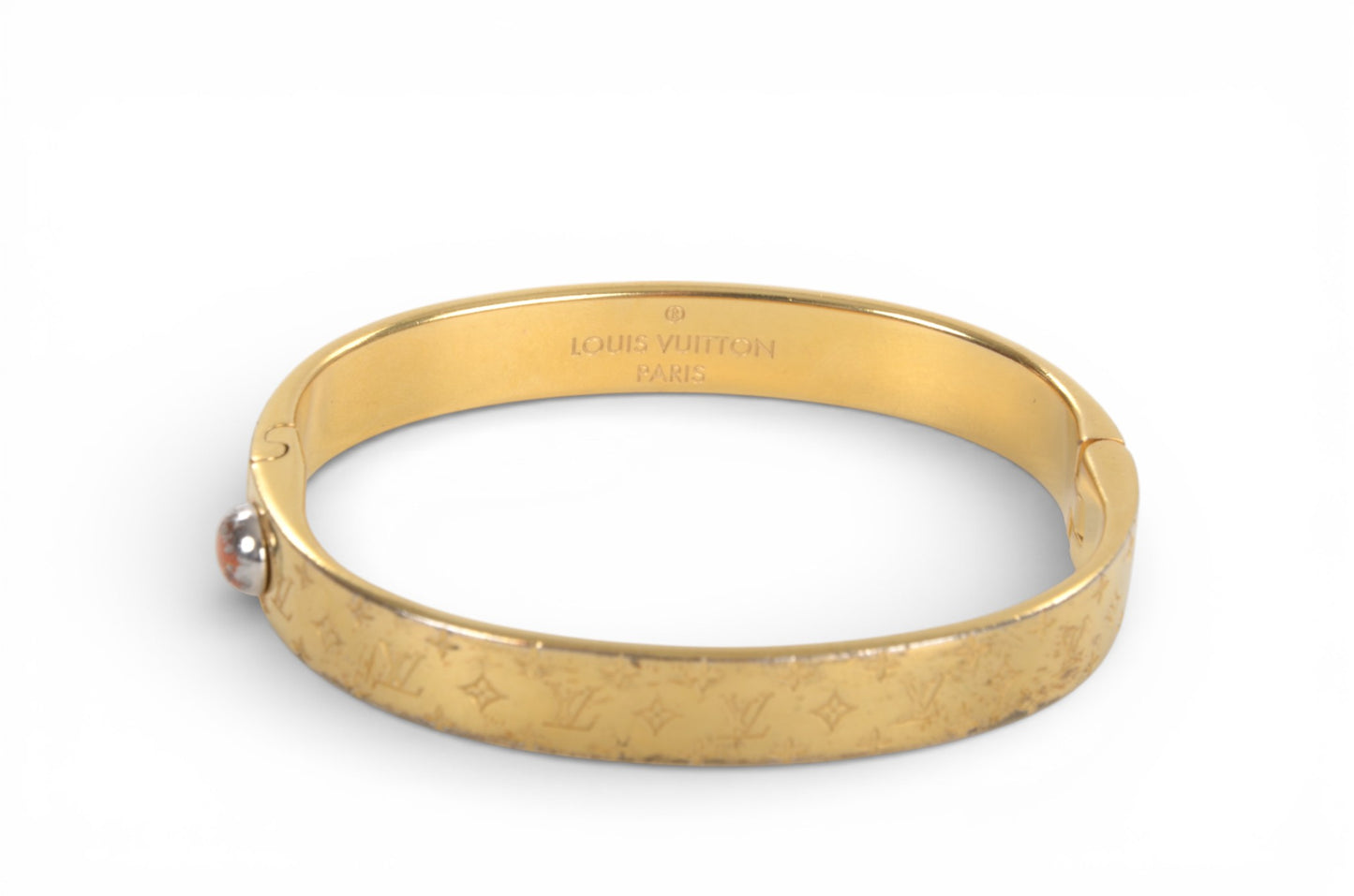 Louis Vuitton Nanogram Monogram Bracelet Gold Metal Bangle Cuff Designer Classic