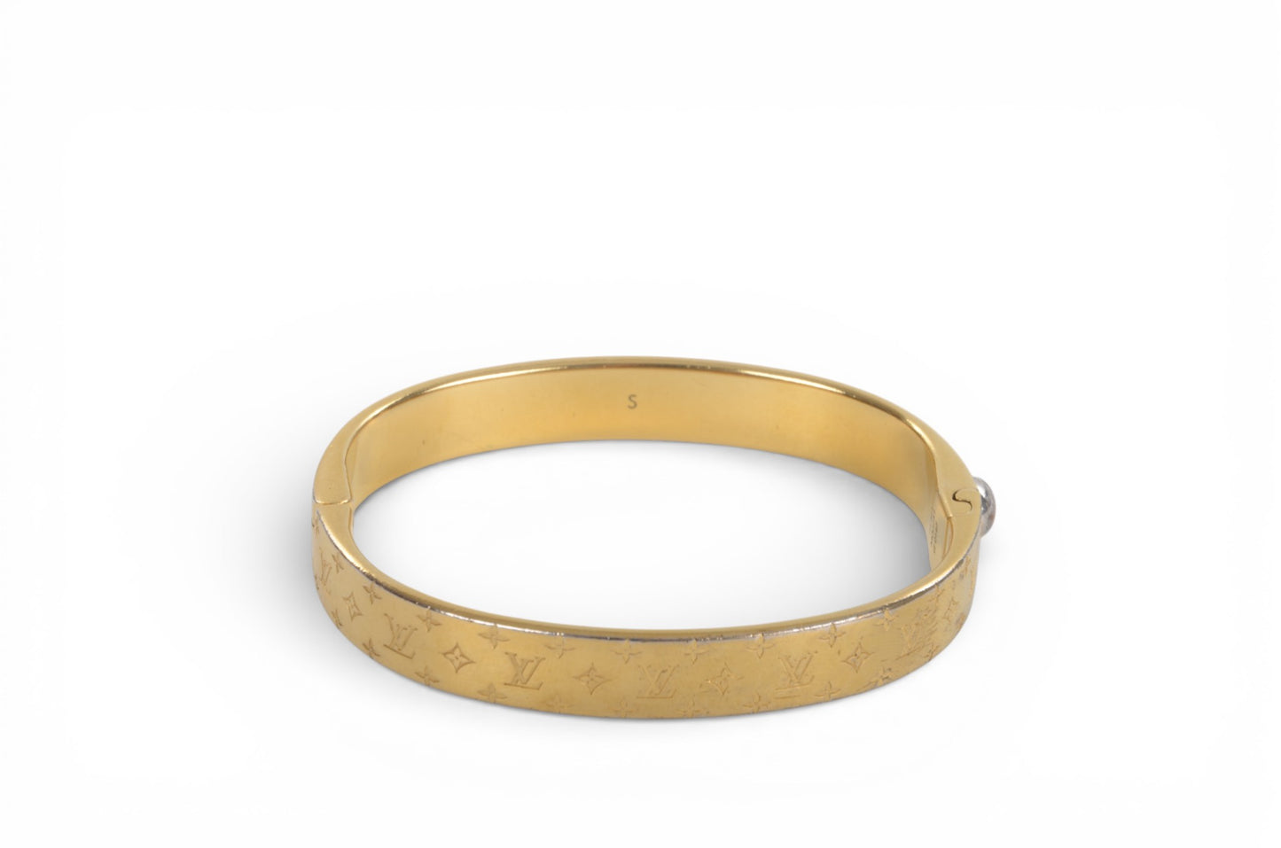 Louis Vuitton Nanogram Monogram Bracelet Gold Metal Bangle Cuff Designer Classic