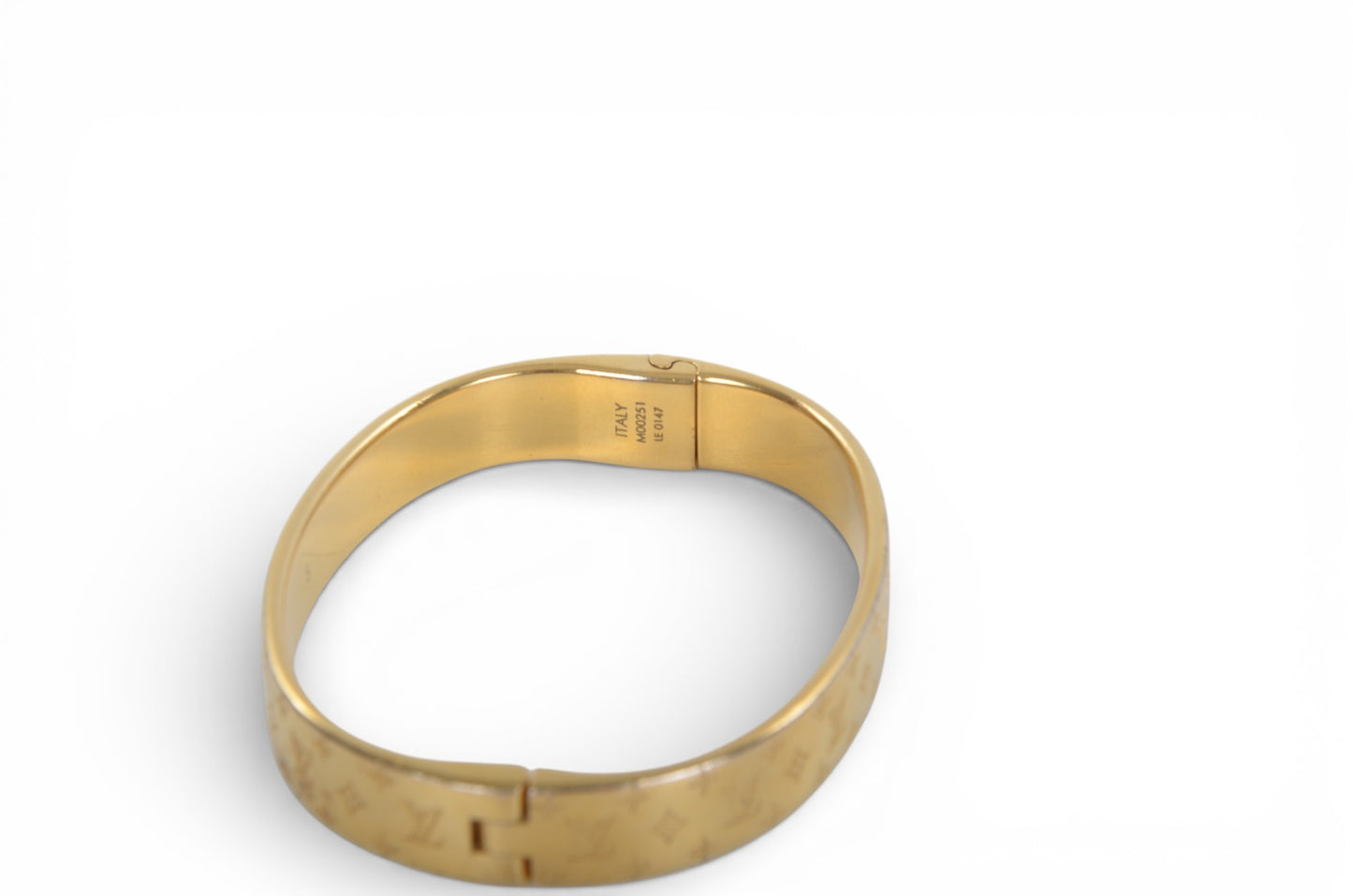 Louis Vuitton Nanogram Monogram Bracelet Gold Metal Bangle Cuff Designer Classic