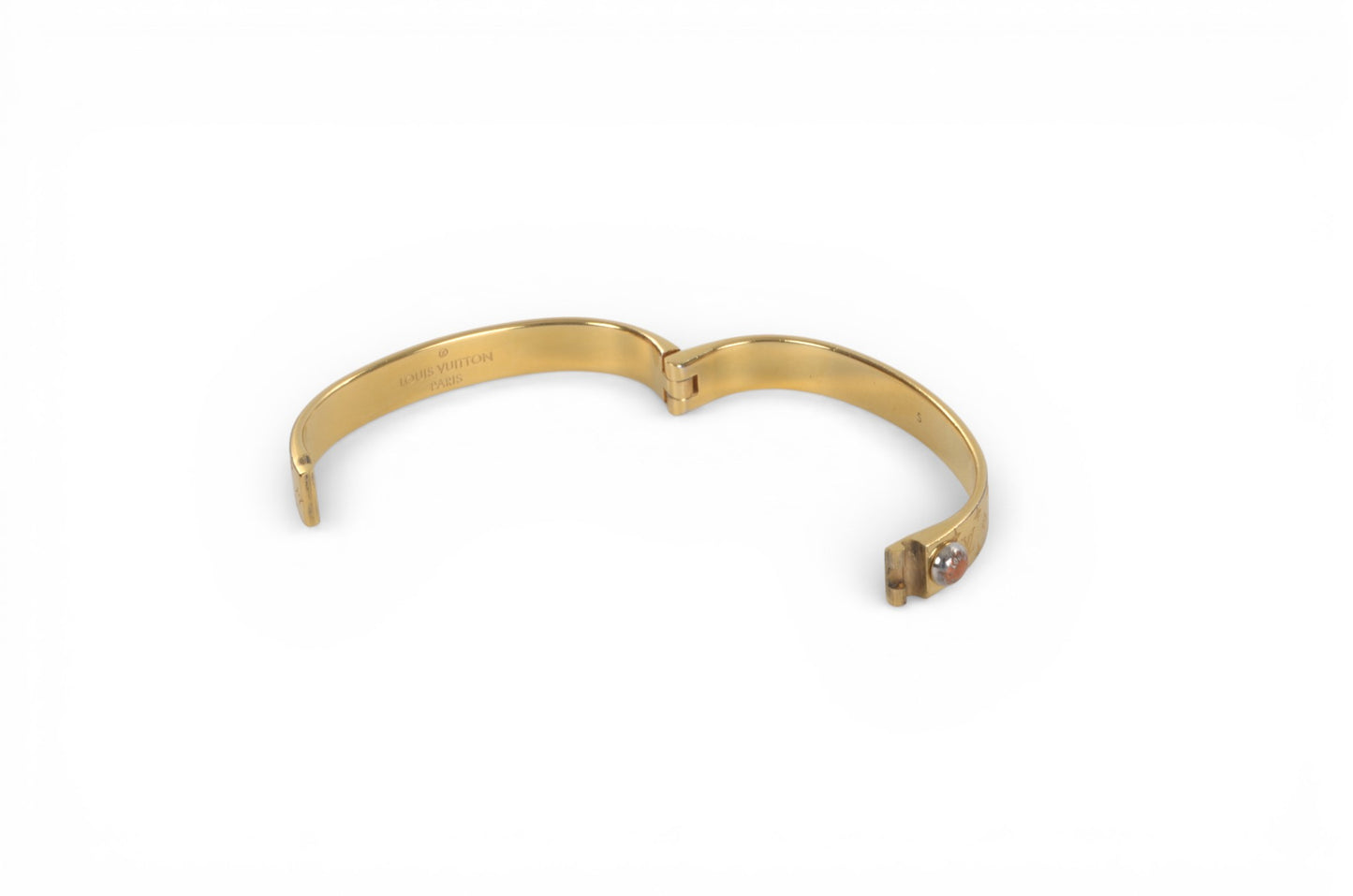 Louis Vuitton Nanogram Monogram Bracelet Gold Metal Bangle Cuff Designer Classic