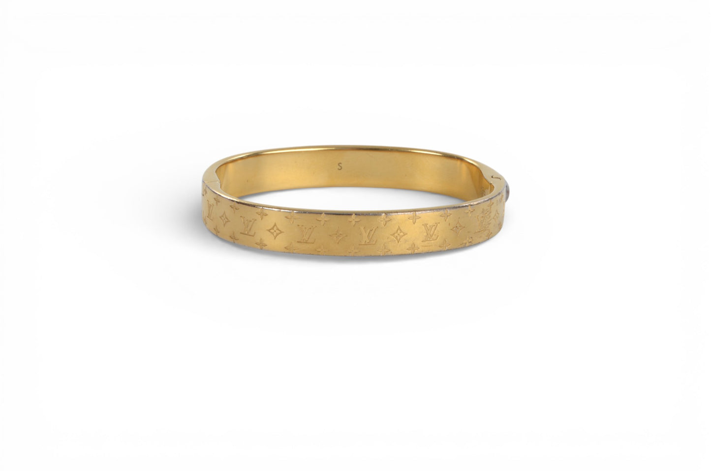Louis Vuitton Nanogram Monogram Bracelet Gold Metal Bangle Cuff Designer Classic