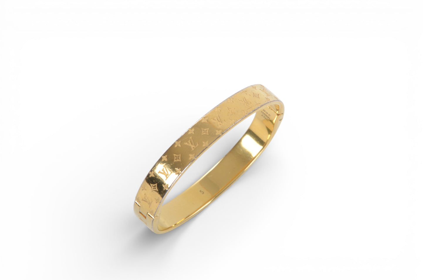 Louis Vuitton Nanogram Monogram Bracelet Gold Metal Bangle Cuff Designer Classic