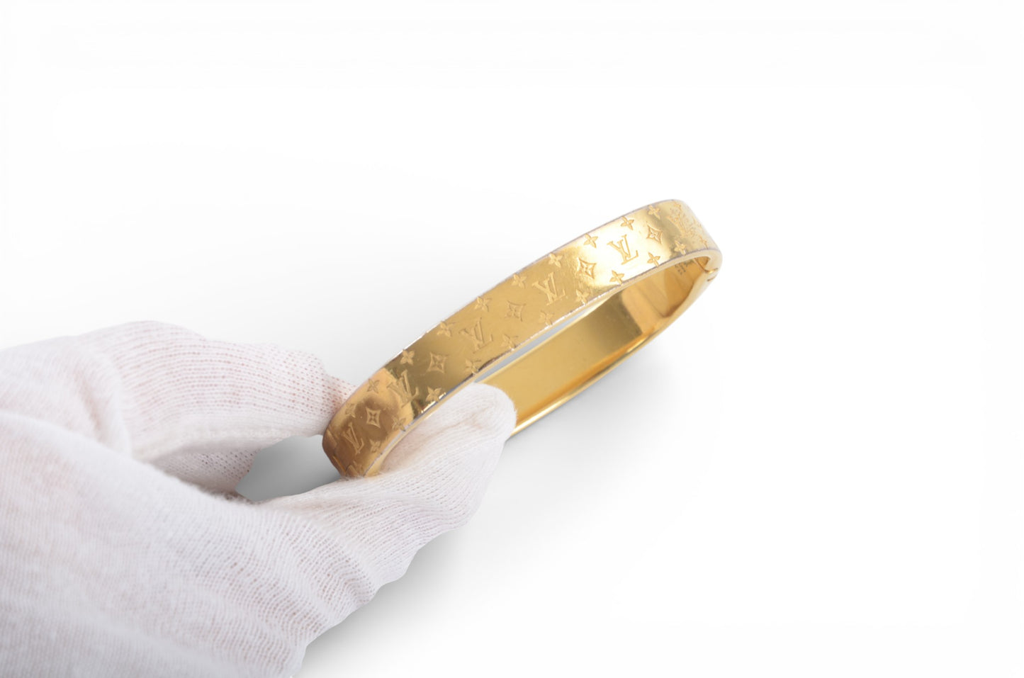Louis Vuitton Nanogram Monogram Bracelet Gold Metal Bangle Cuff Designer Classic
