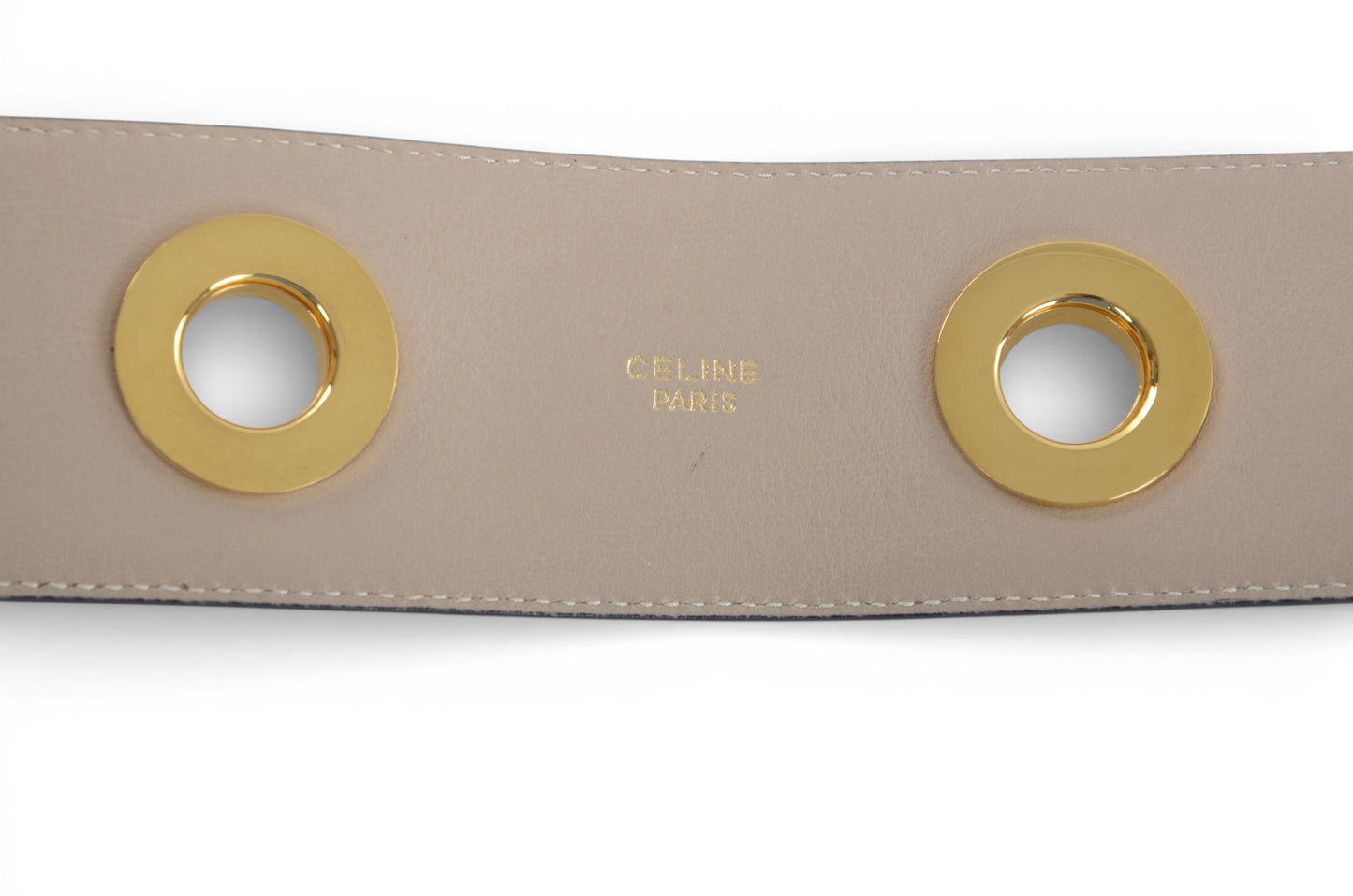 Celine Vintage Leather Belt Circle Hardware Women's Khaki Gold Buckle Designer Classic