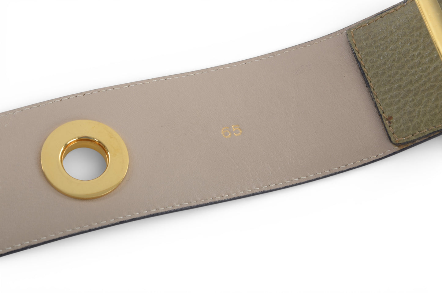 Celine Vintage Leather Belt Circle Hardware Women's Khaki Gold Buckle Designer Classic