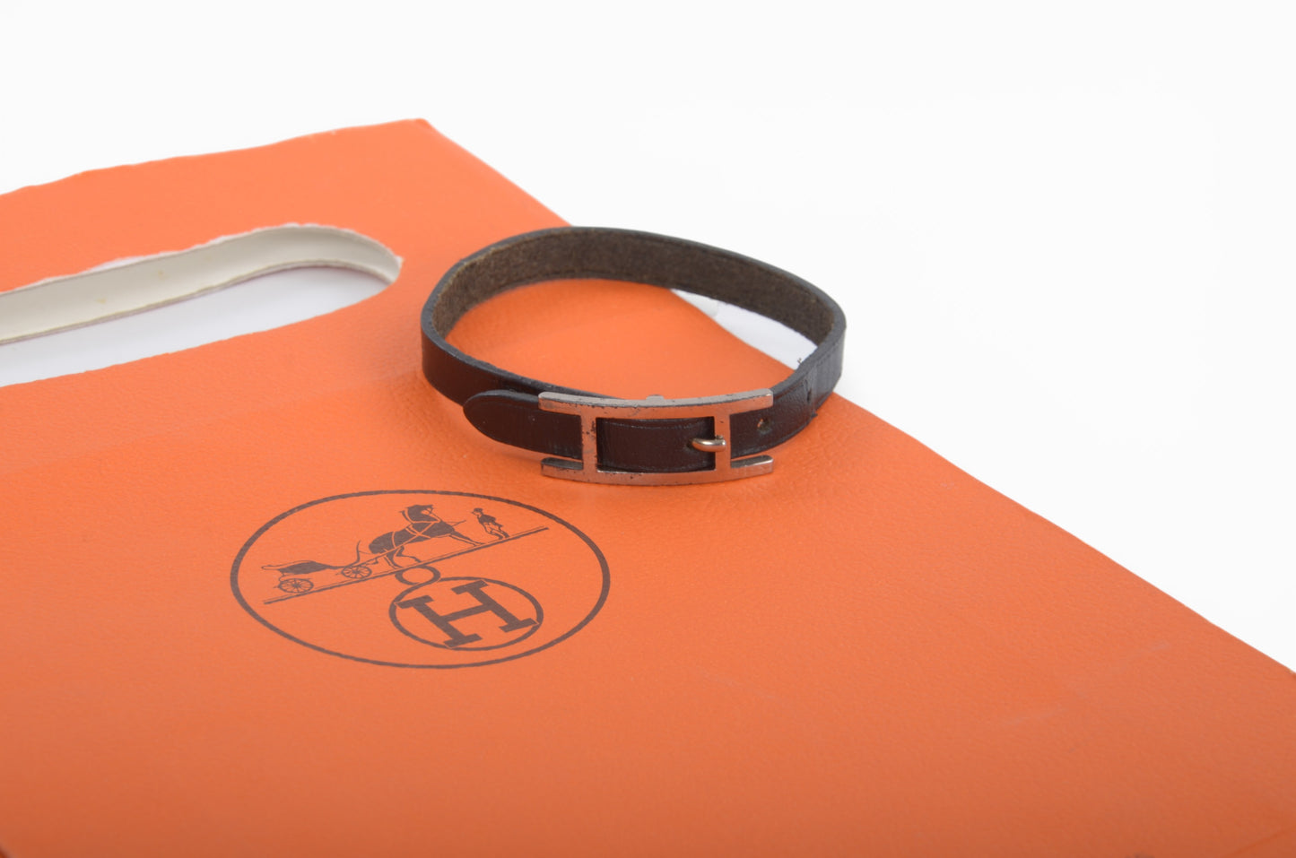 Hermès Hapi Black Leather Bracelet Silver hardware Designer Classic Authentic
