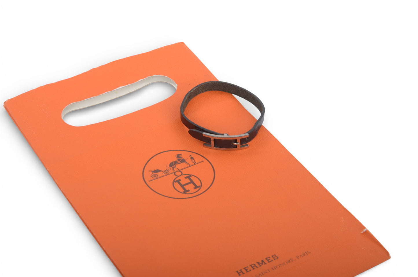 Hermès Hapi Black Leather Bracelet Silver hardware Designer Classic Authentic