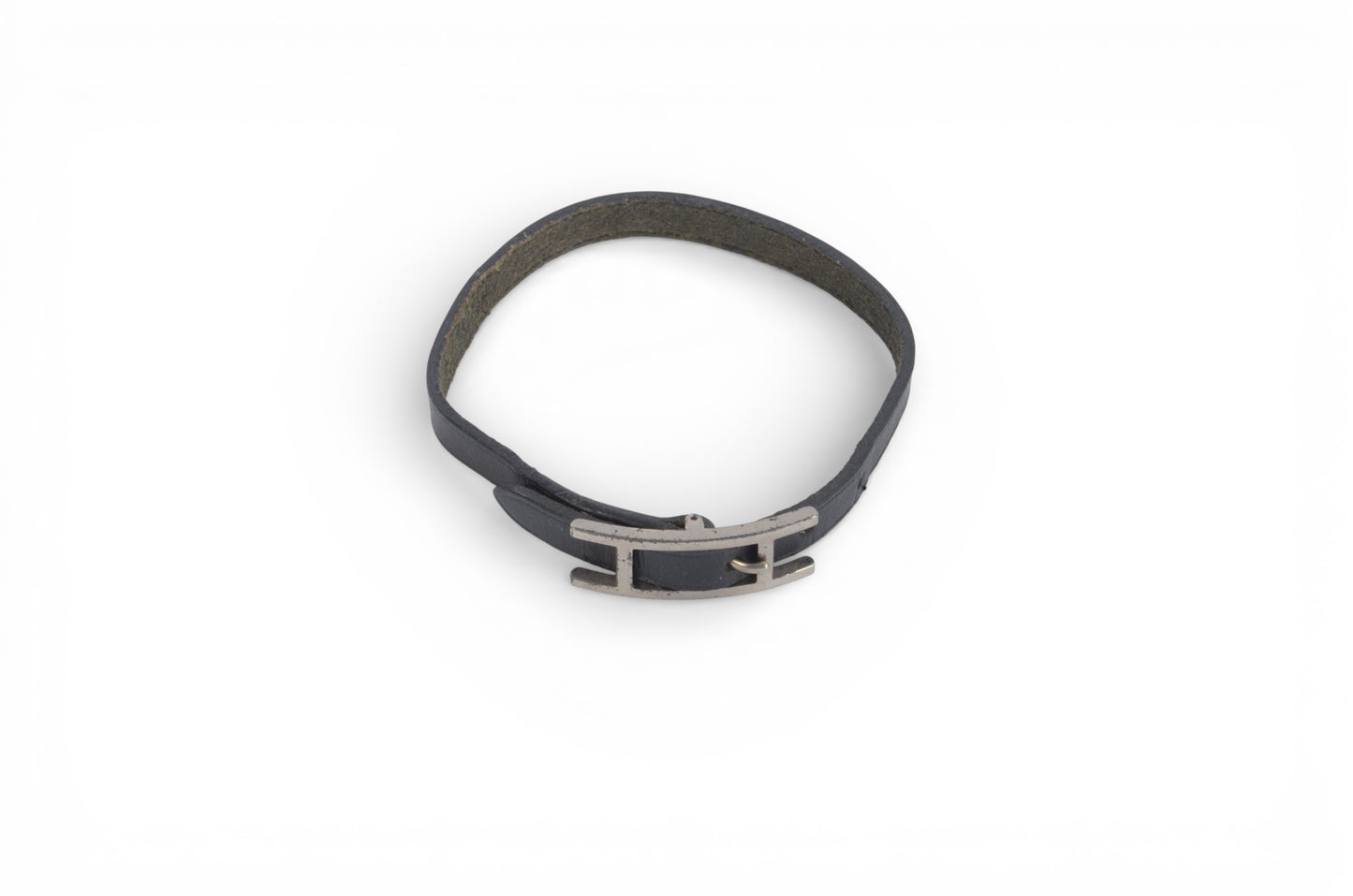 Hermès Hapi Black Leather Bracelet Silver hardware Designer Classic Authentic