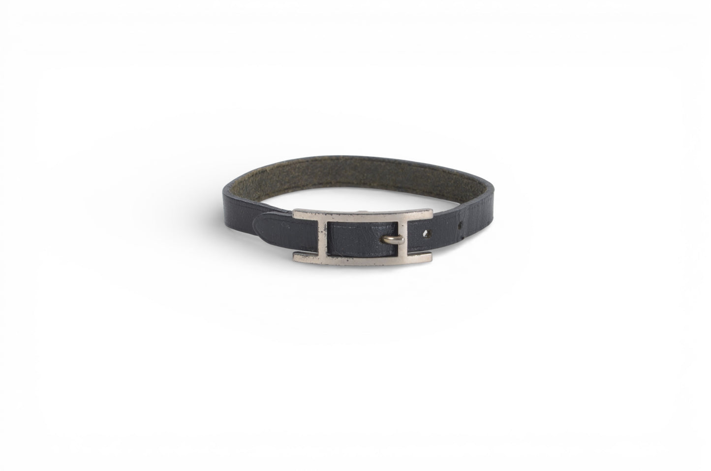 Hermès Hapi Black Leather Bracelet Silver hardware Designer Classic Authentic