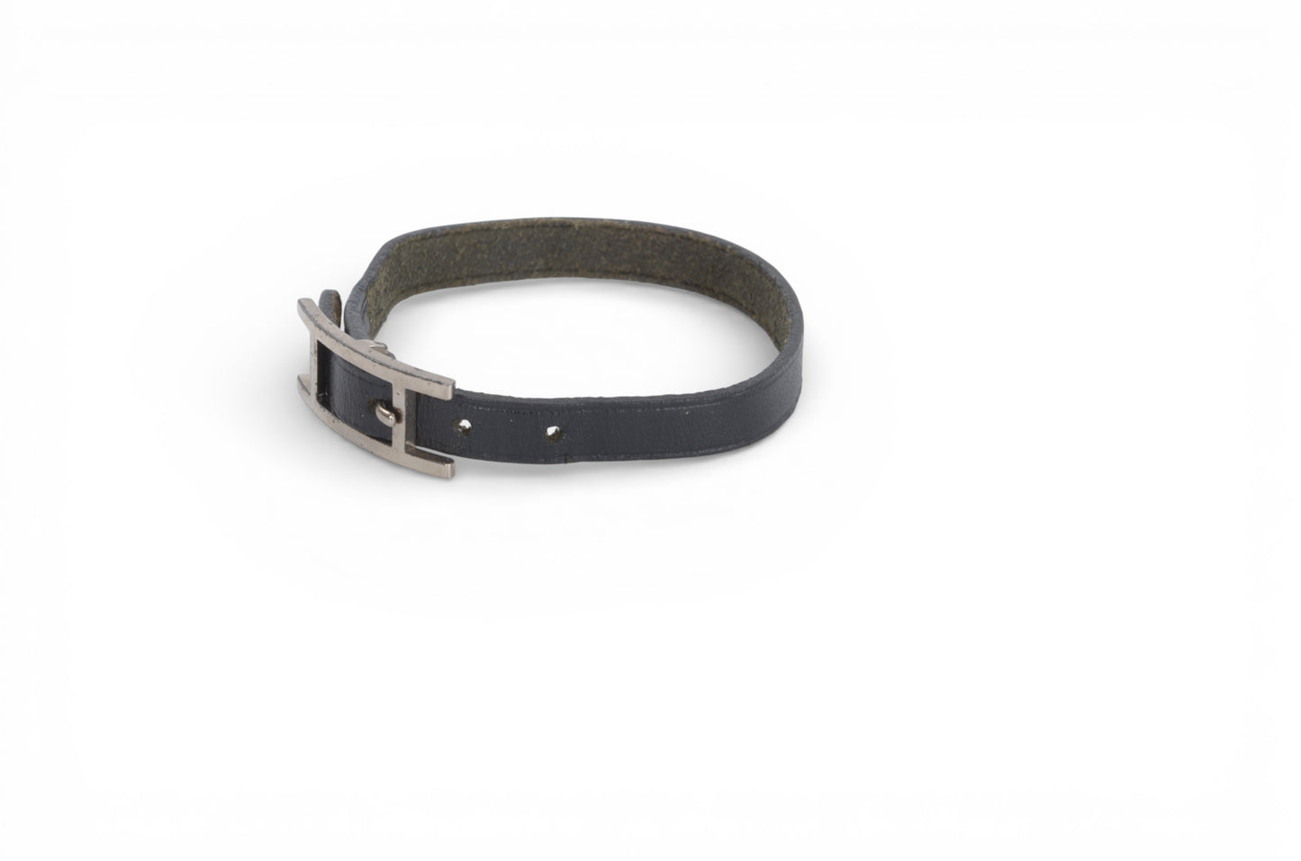 Hermès Hapi Black Leather Bracelet Silver hardware Designer Classic Authentic