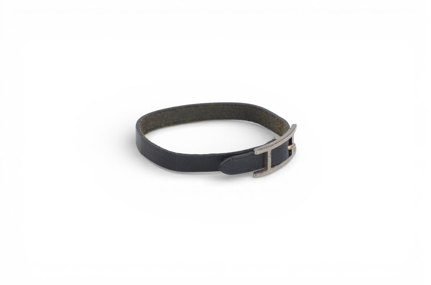 Hermès Hapi Black Leather Bracelet Silver hardware Designer Classic Authentic