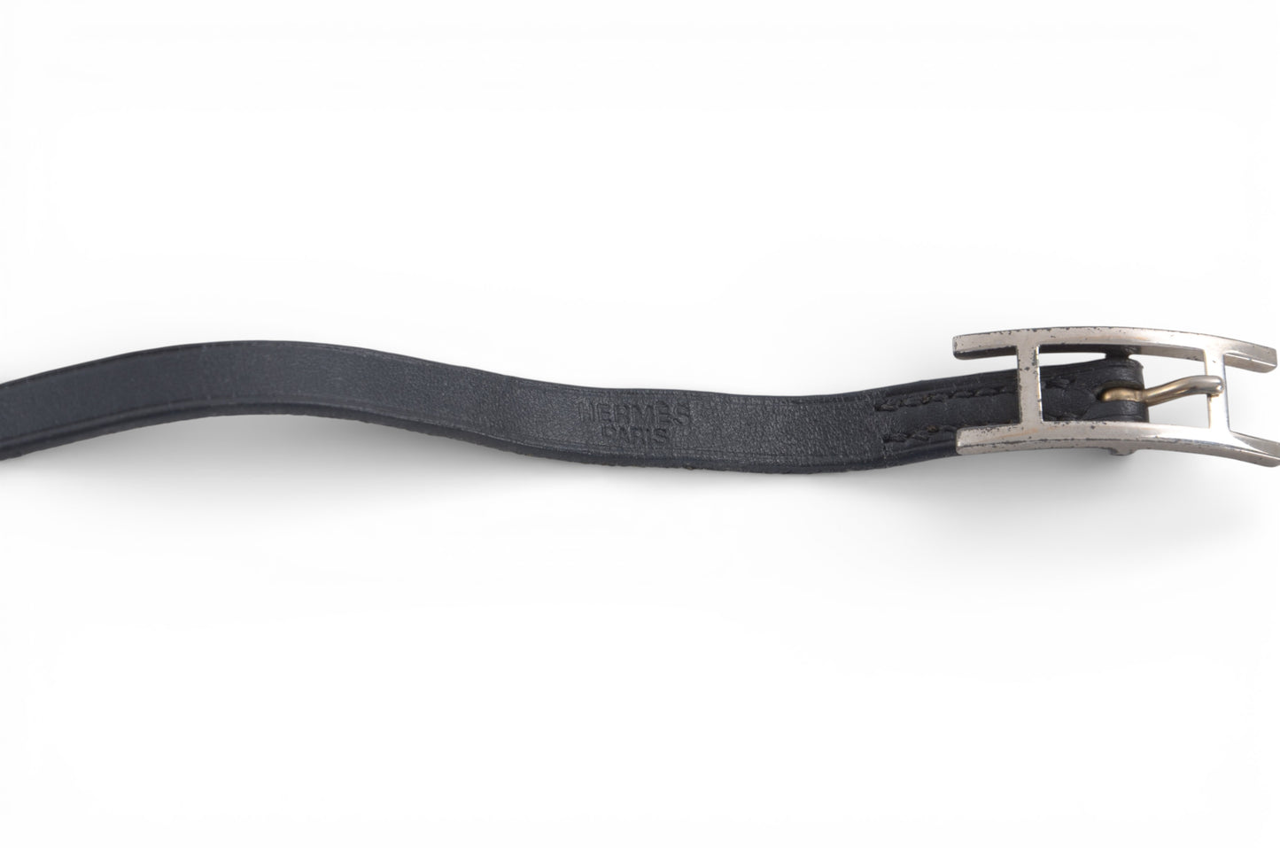 Hermès Hapi Black Leather Bracelet Silver hardware Designer Classic Authentic