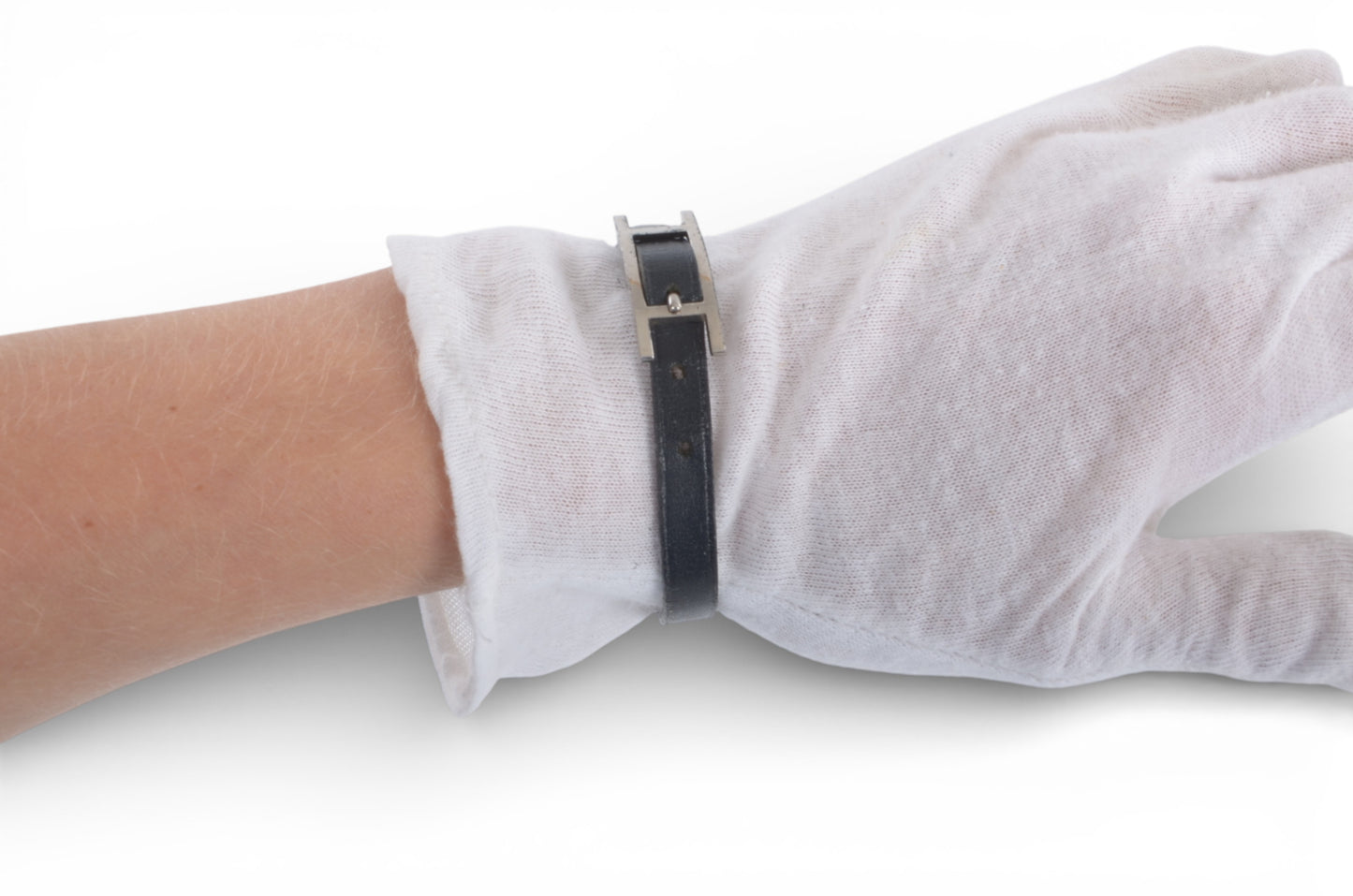 Hermès Hapi Black Leather Bracelet Silver hardware Designer Classic Authentic