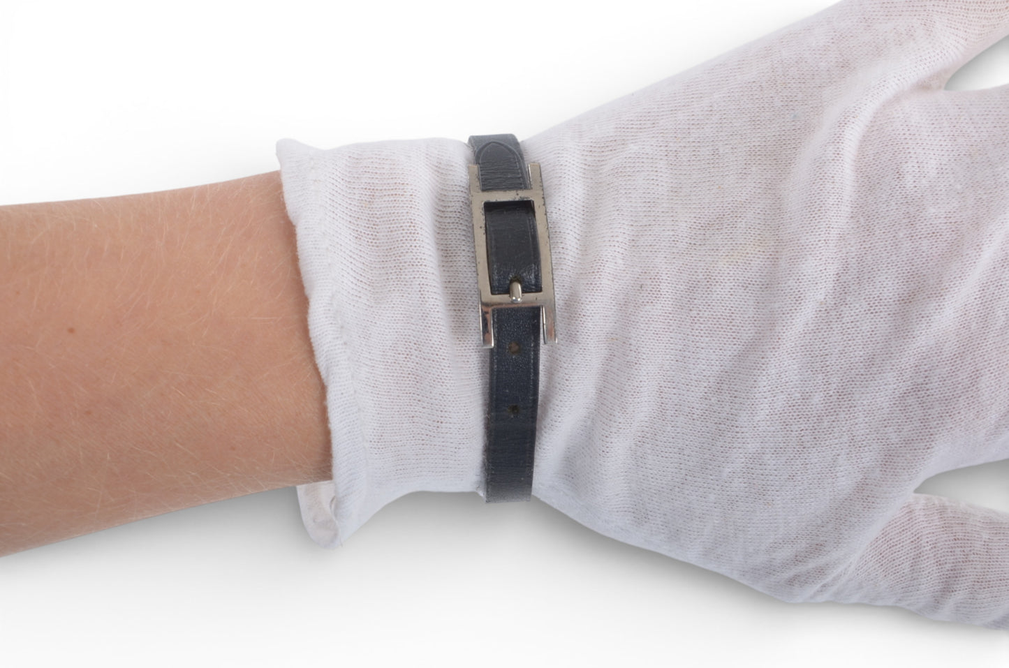Hermès Hapi Black Leather Bracelet Silver hardware Designer Classic Authentic