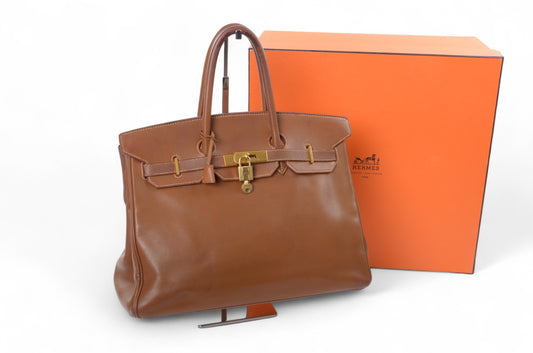 Hermès Birkin 35 Courchevel Gold Hardware Y stamp Brown Leather Handbag Vintage