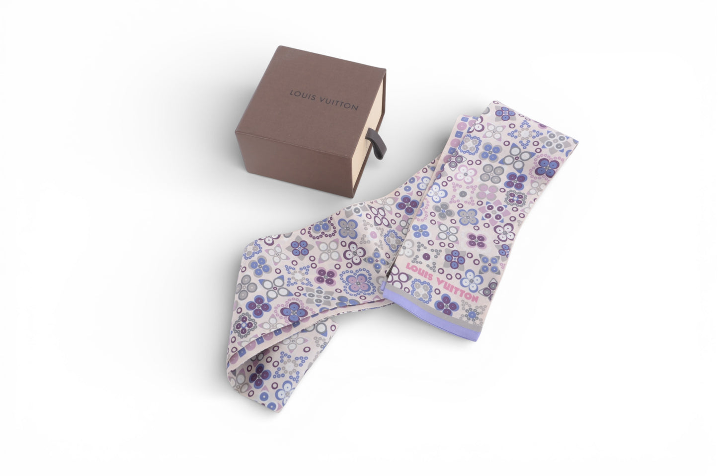 Louis Vuitton Purple Floral Bandeau Silk Ribbon Scarf Multicolor Designer Classic