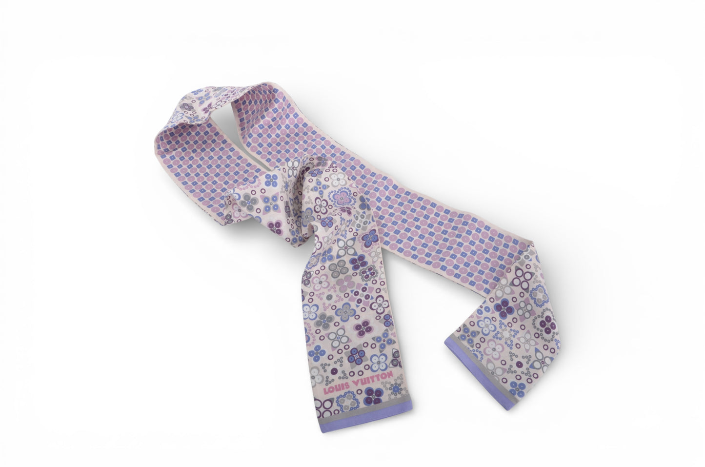 Louis Vuitton Purple Floral Bandeau Silk Ribbon Scarf Multicolor Designer Classic