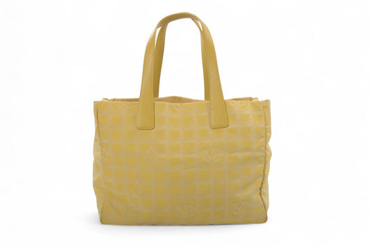 Chanel Yellow Nylon CC Logo Vintage Travel Line Tote Shoulder Bag Handbag