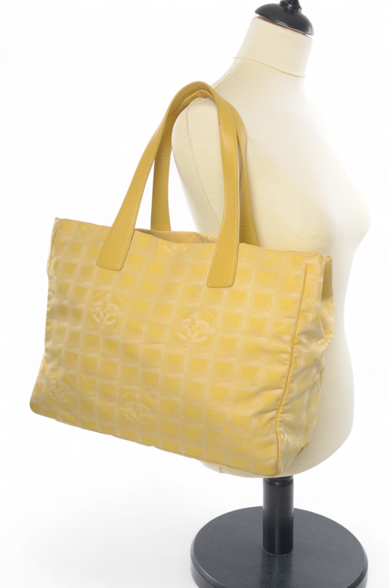 Chanel Yellow Nylon CC Logo Vintage Travel Line Tote Shoulder Bag Handbag